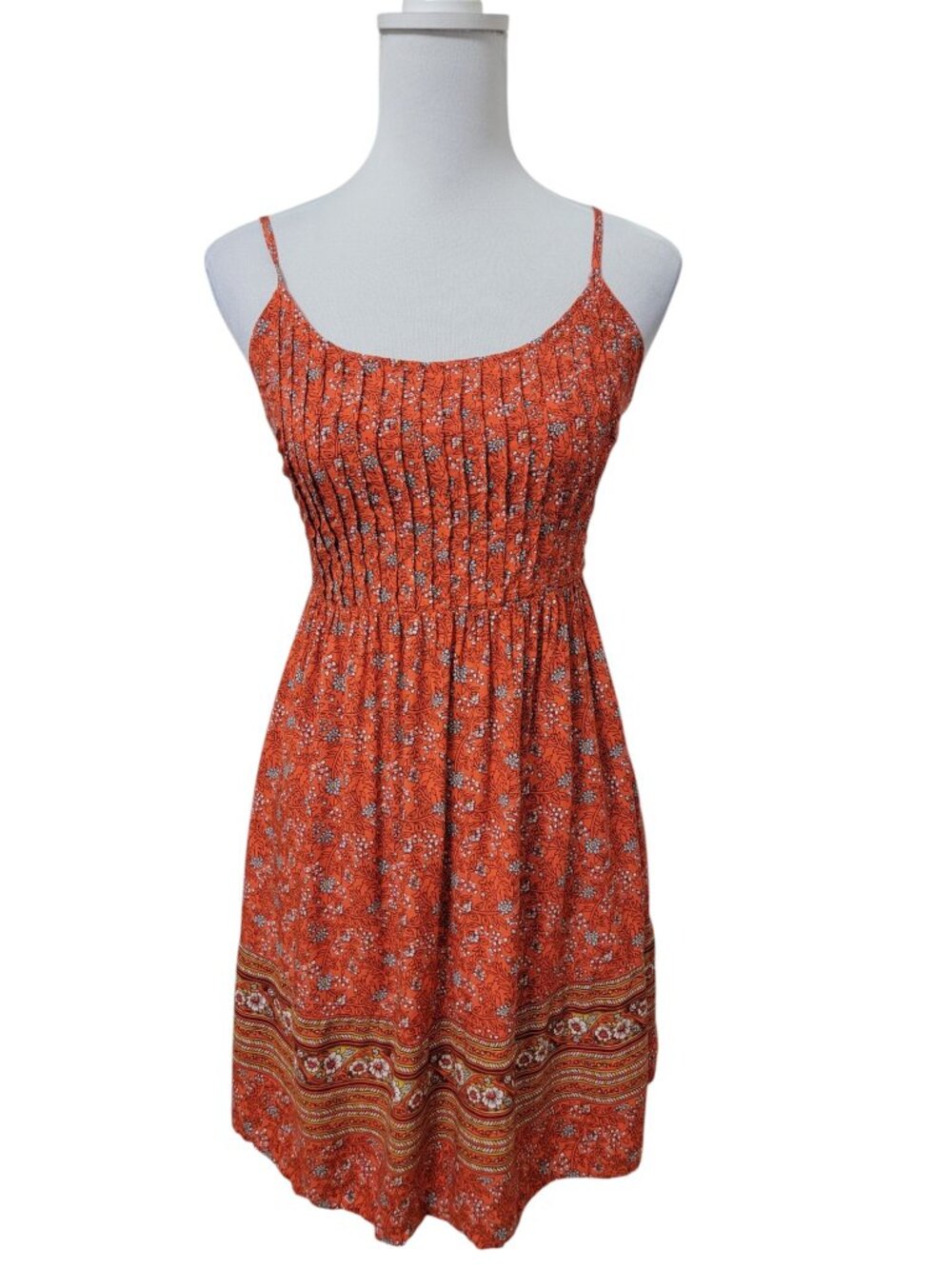 Old Navy Size S Orange-Red Floral Printed Summer Cami Dress, Mini Length